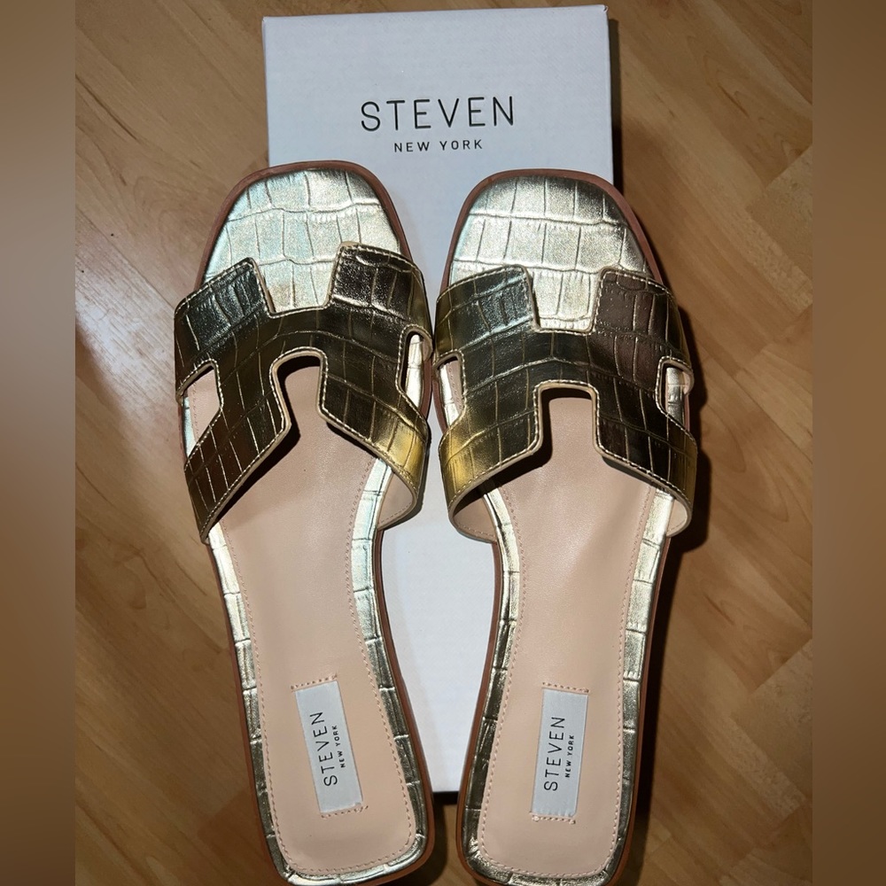 Gold Hunnie Croc-Embossed Slides